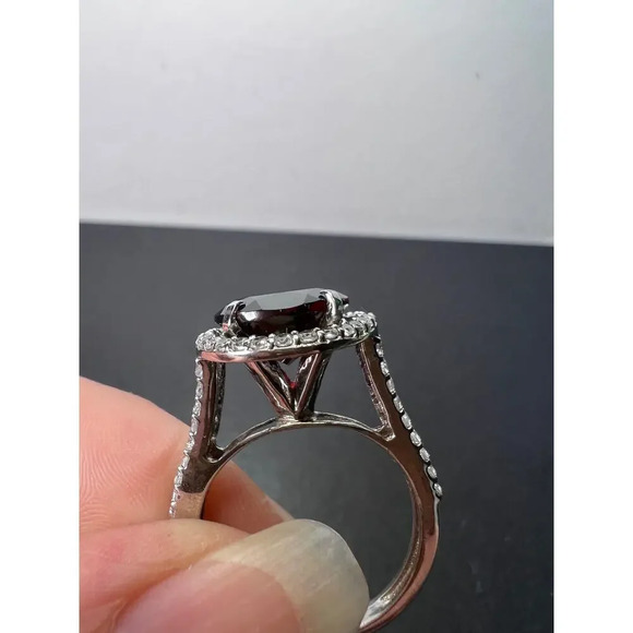 Garnet and zircon sterling silver cathedral halo ring size 9 - Picture 7 of 10